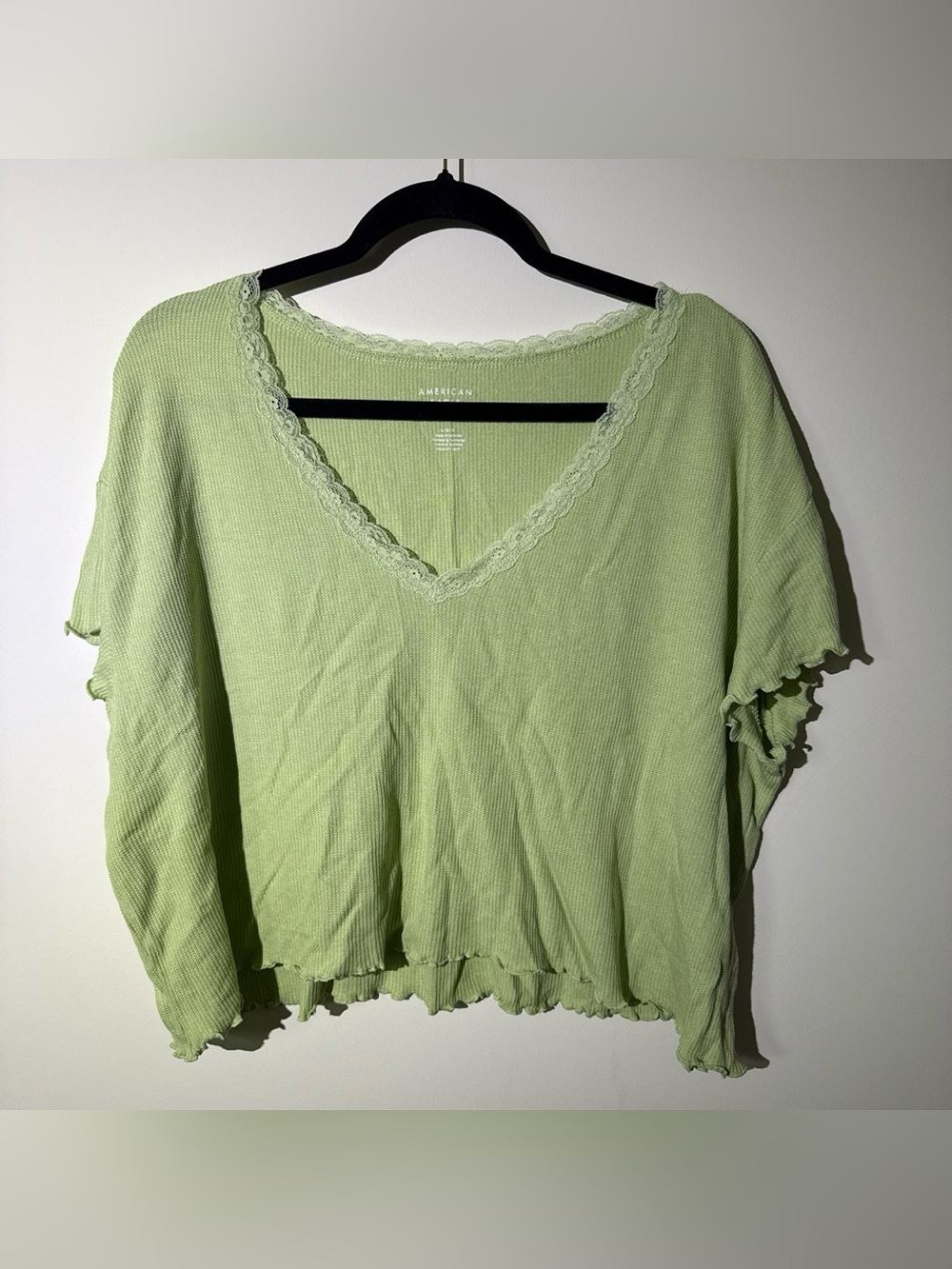 AE Soft & Sexy V-Neck Cropped Waffle T-Shirt